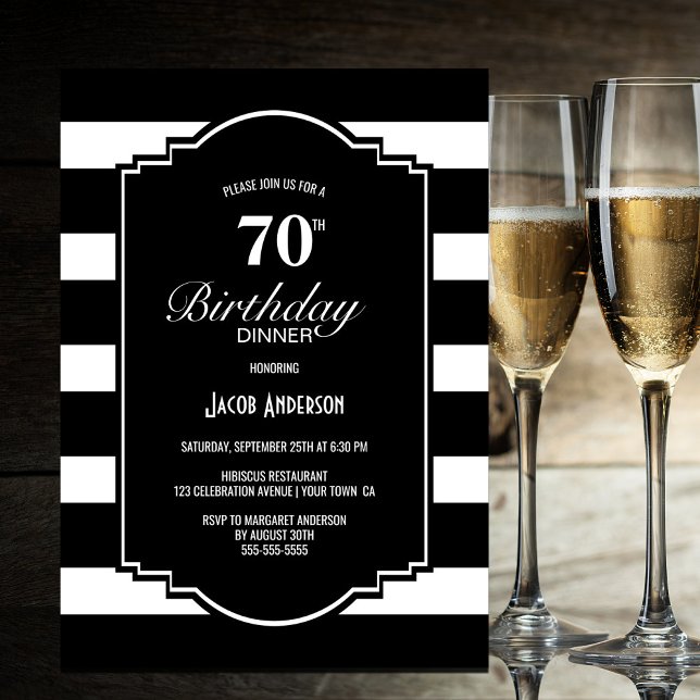 Black and White Striped 70th Birthday Dinner Invitation (Creator Uploaded)