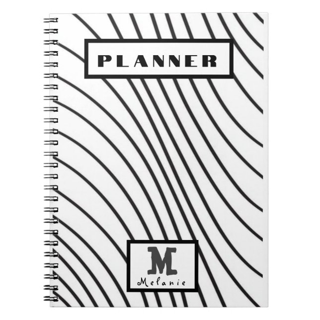 Black and white striped Abstract minimal Monogram  Notebook (Front)
