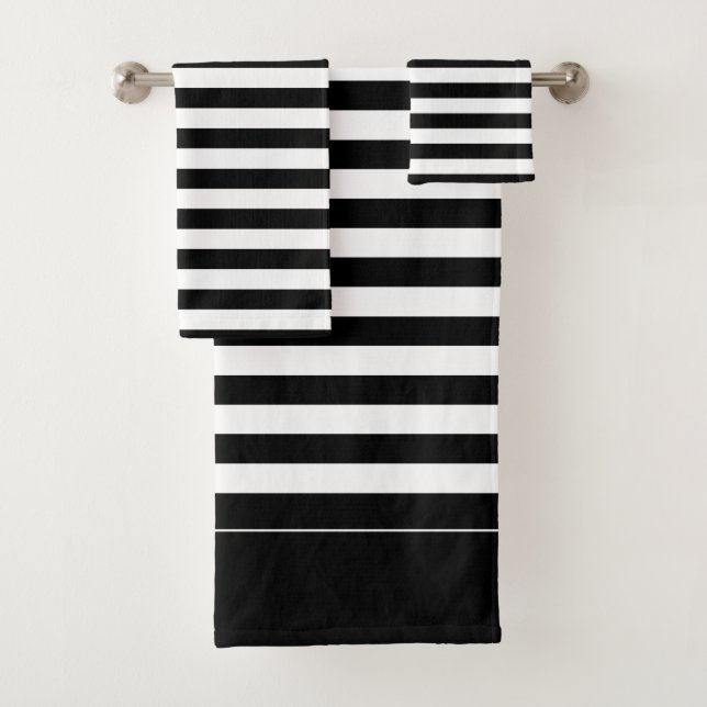 Black and White Striped Bath Towel Set (Insitu)