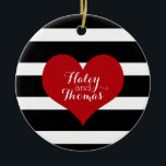 Black and White Striped Christmas Ornament<br><div class="desc">Show your love with this stunning black and white striped Christmas ornament. This coordinates beautifully with our bridal shower collection!  



  



  



 To see more,  go tohttp://www.zazzle.com/collections/black_and_white_bridal_shower_invitations-119843443331350147</div>
