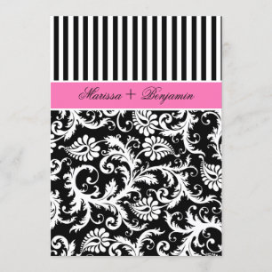 Black and White Striped Damask Wedding Invite