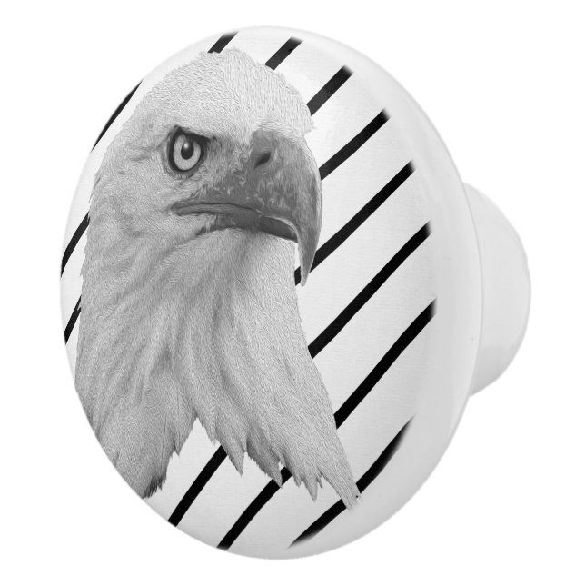 Black And White Striped Eagle Design, Ceramic Knob (Right)
