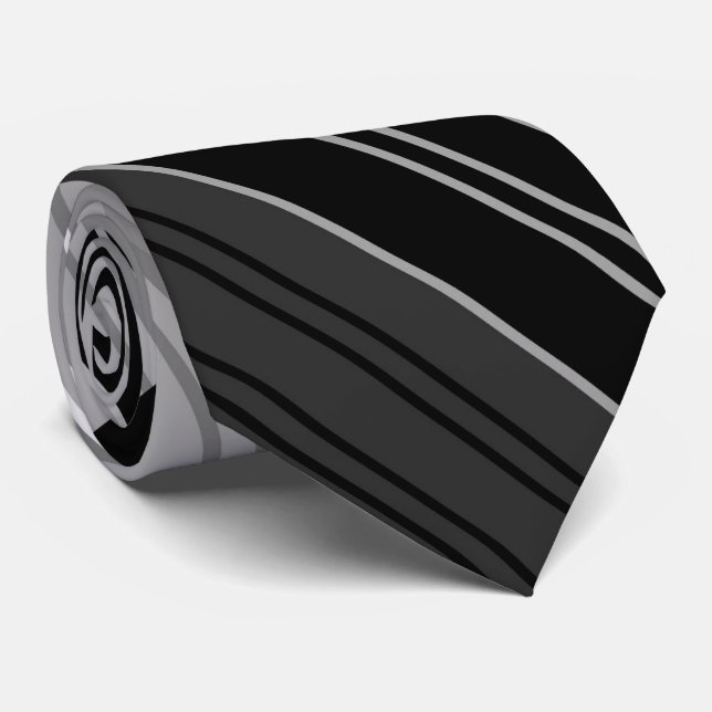 Black and White Striped Fractal Modern Pattern Tie (Rolled)