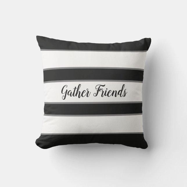 Black and White Striped Gather Friends Patio Cushion (Front)