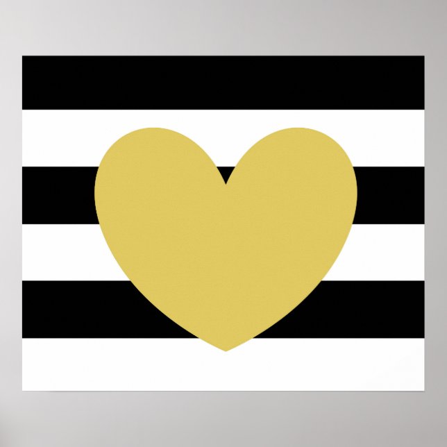 Black and White Striped, Gold Heart 24"x20" Poster (Front)