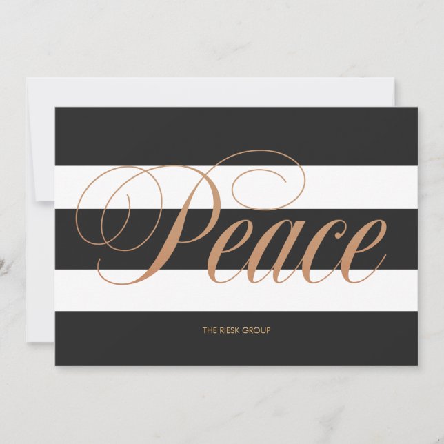 Black and White Striped Gold Peace Holiday Card (Front)
