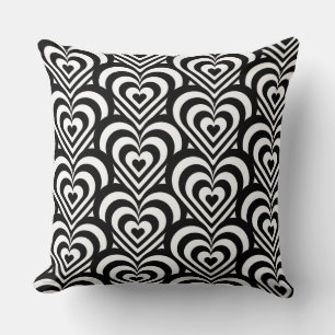 Black and white striped heart pattern cushion