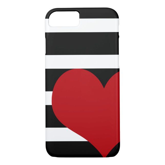 Black and White Striped iPhone 7 Case Red Heart (Back)