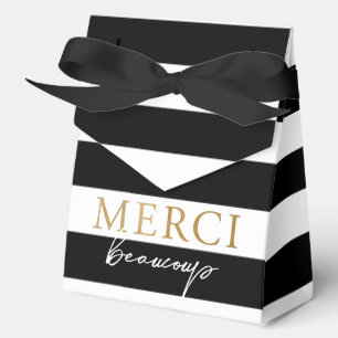 Black and White Striped Merci Beaucoup  Favour Box