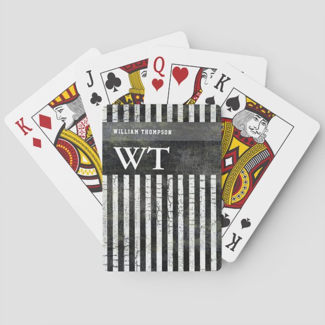 black and white striped & monogrammed playing cards (Back)