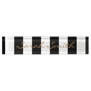Black and White Striped Name Plate