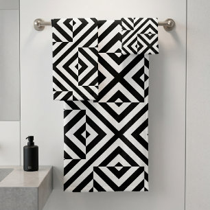 Black and White Striped Op Art Geometric Pattern Bath Towel Set