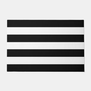 Black and White Striped Outdoor Rug Mat