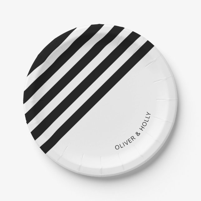 Black and white striped paper plate (Front)