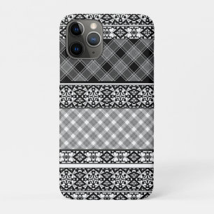 Black and white striped patchwork with lace Case-Mate iPhone case