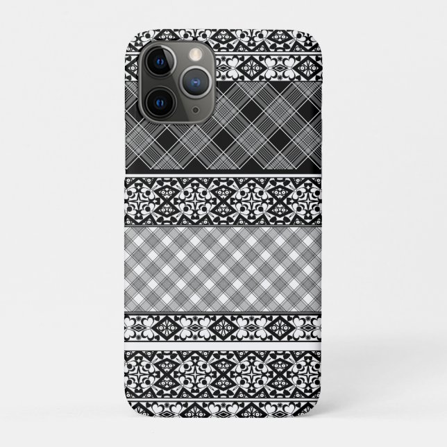 Black and white striped patchwork with lace Case-Mate iPhone case (Back)