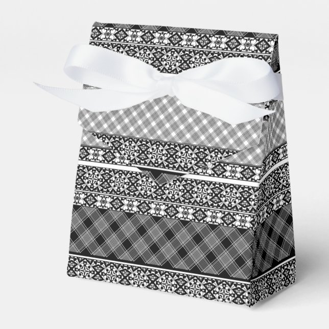 Black and white striped patchwork with lace favour box (Front Side)