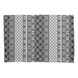 Black and white striped patchwork with lace pillowcase