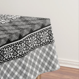 Black and white striped patchwork with lace tablecloth