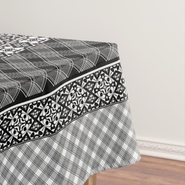 Black and white striped patchwork with lace tablecloth (In Situ)