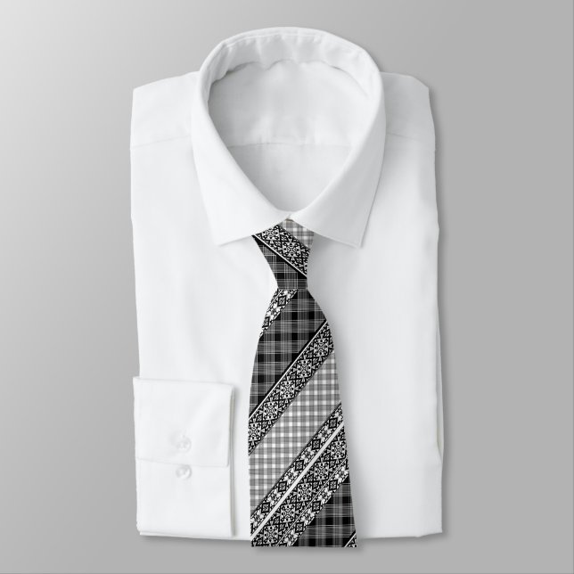 Black and white striped patchwork with lace tie (Tied)