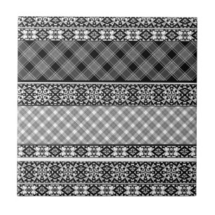 Black and white striped patchwork with lace tile