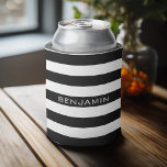 Black and White Striped Pattern Add Your Name Can Cooler<br><div class="desc">Rugby Stripes - A preppy pattern with bold stripes and a monogram of your first or last name. If your art still needs to be adjusted,  click on the Customise This button. This will take you to a design area where you can move things around and even change fonts!</div>