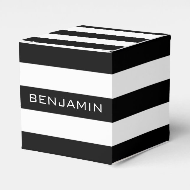 Black and White Striped Pattern Custom Name Favour Box (Front Side)