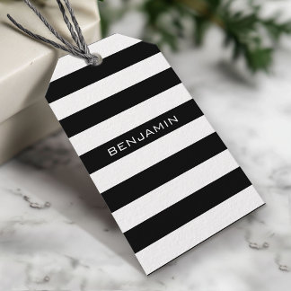 Black and White Striped Pattern Custom Name Gift Tags
