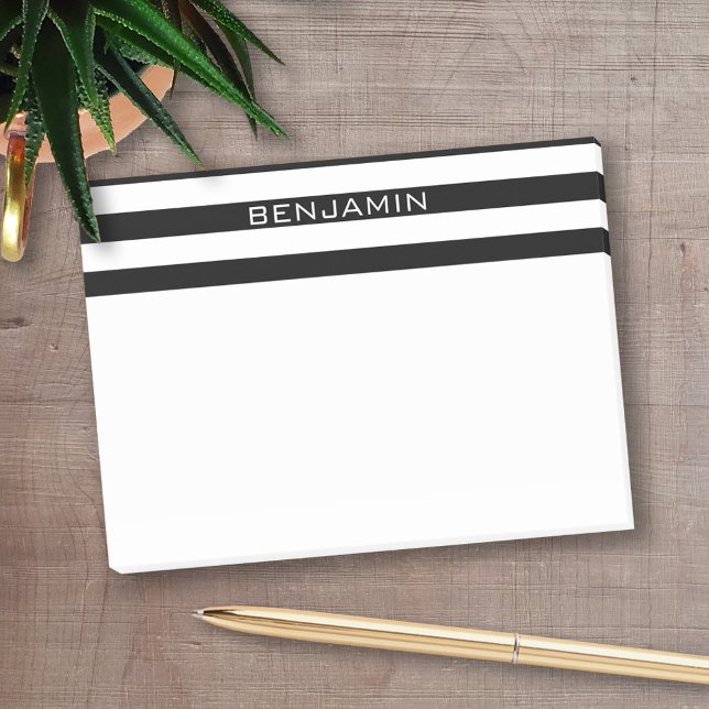 Black and White Striped Pattern Custom Name Post-it Notes (Personalized Post-It Notes - add name or other text)