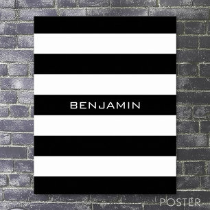 Black and White Striped Pattern Custom Name Poster