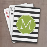 Black and White Striped Pattern Green Monogram Playing Cards<br><div class="desc">A simple design with an area for monograms. If you need to adjust the artwork or change the font,  you can click on the customise area. This will take you to the design tool where you can make many changes.</div>