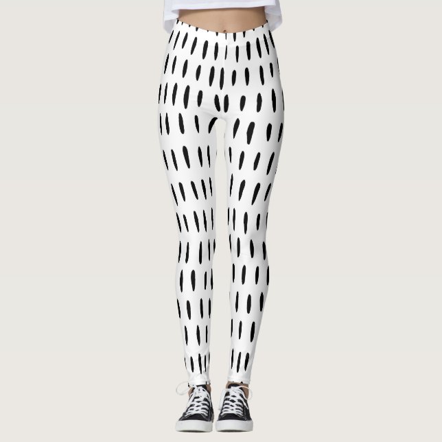 Black and white striped pattern: hand-drawn leggings (Front)