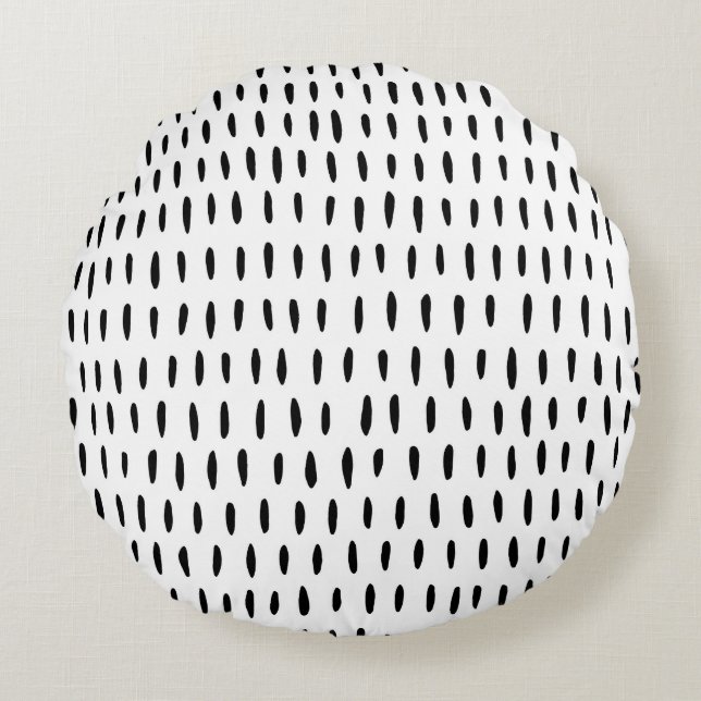 Black and white striped pattern: hand-drawn round cushion (Front)