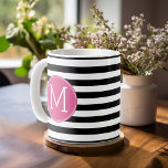 Black and White Striped Pattern Hot Pink Monogram Coffee Mug<br><div class="desc">A bold and modern design with an area for monograms. If you need to adjust the artwork or change the font,  you can click on the customise area. This will take you to the design tool where you can make many changes.</div>