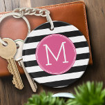 Black and White Striped Pattern Hot Pink Monogram Key Ring<br><div class="desc">A bold and modern design with an area for monograms. If you need to adjust the artwork or change the font,  you can click on the customise area. This will take you to the design tool where you can make many changes.</div>