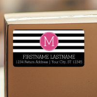 Black and White Striped Pattern Hot Pink Monogram