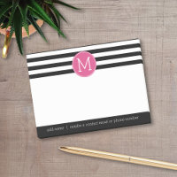 Black and White Striped Pattern Hot Pink Monogram