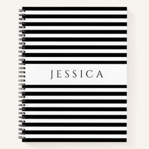 Black And White Striped Pattern Name Notebook