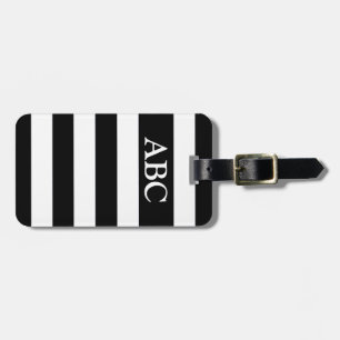 Black and White Striped Pattern with Monogram Luggage Tag