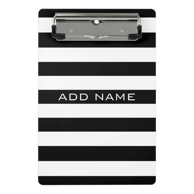 Black and White Striped Pattern with Name Mini Clipboard (Front)