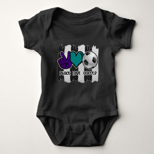 Black and White Striped Peace Love Soccer Baby Bodysuit