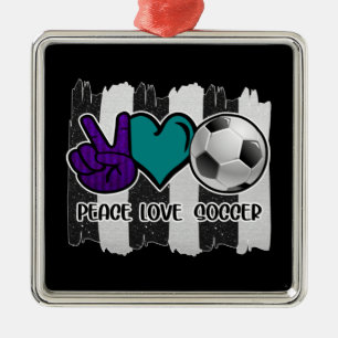 Black and White Striped Peace Love Soccer Metal Tree Decoration