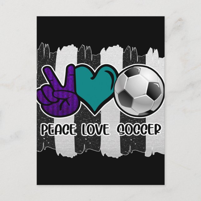 Black and White Striped Peace Love Soccer Postcard (Front)