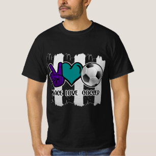 Black and White Striped Peace Love Soccer T-Shirt