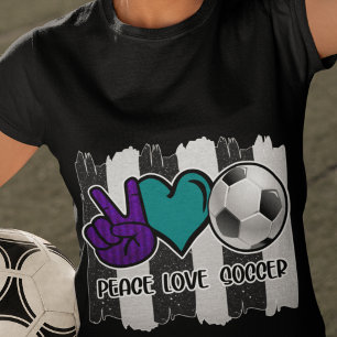 Black and White Striped Peace Love Soccer T-Shirt