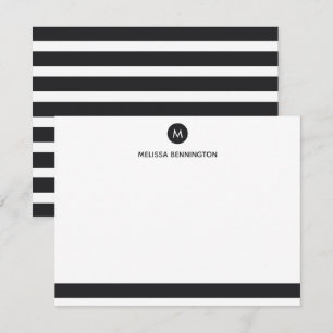 Black and White Striped Personalised Monogram Card