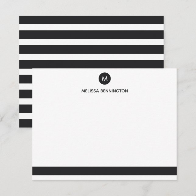 Black and White Striped Personalised Monogram Card (Front/Back)