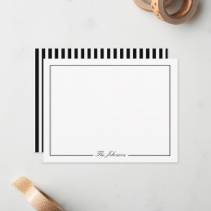 Black and White Striped Personalised Stationery Card