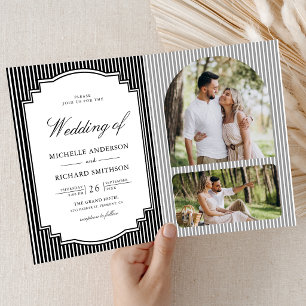 Black and White Striped Photo QR Code Wedding Invitation